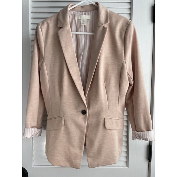 H&M Powder Pink Single Button 2 Pockets Women's Blazer Sz 12 - Picture 1 of 8
